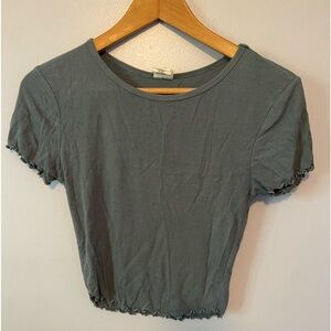 Green Flutter Sleeve Crop T-Shirt